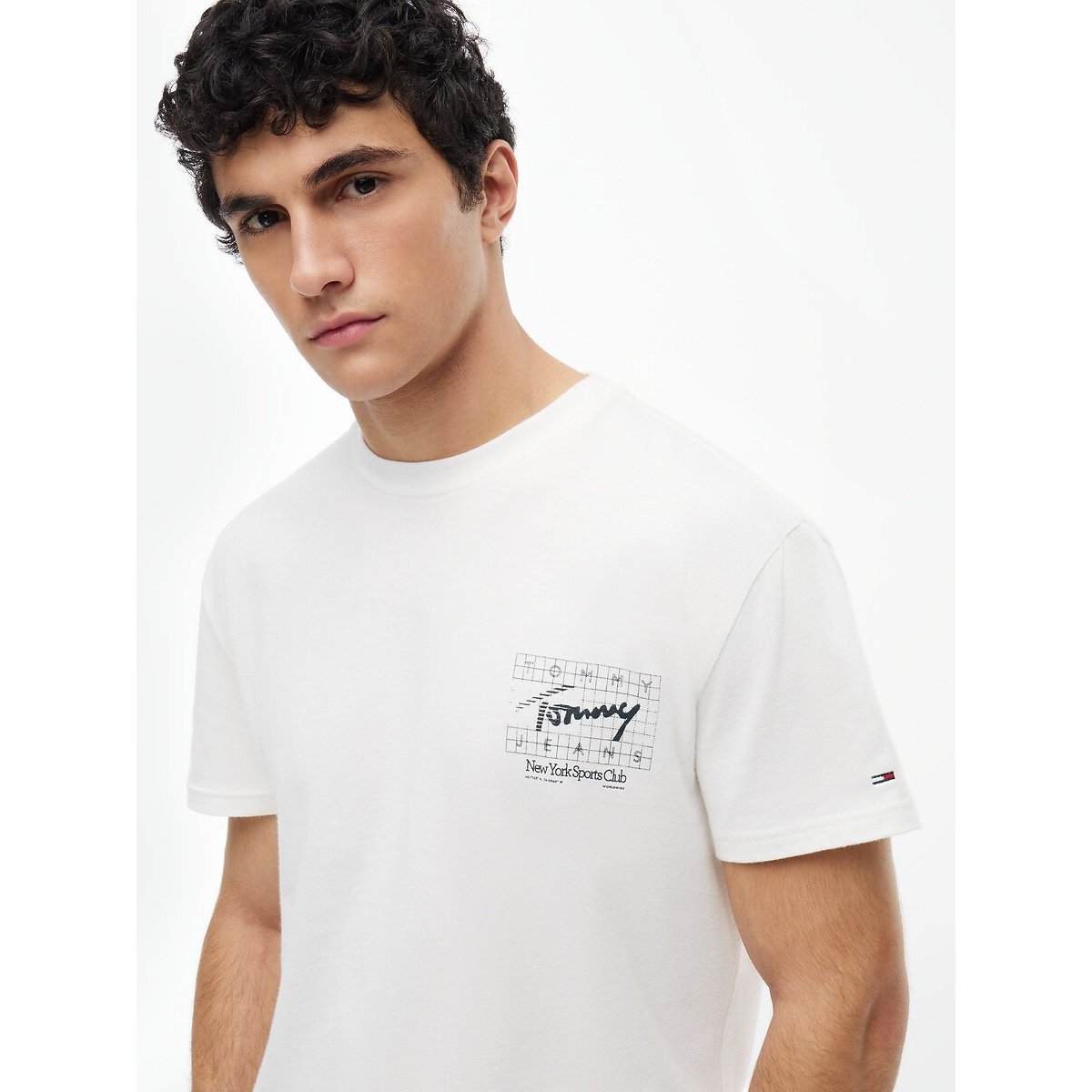 T-shirt manches courtes logo drapeau ecru, TOMMY JEANS