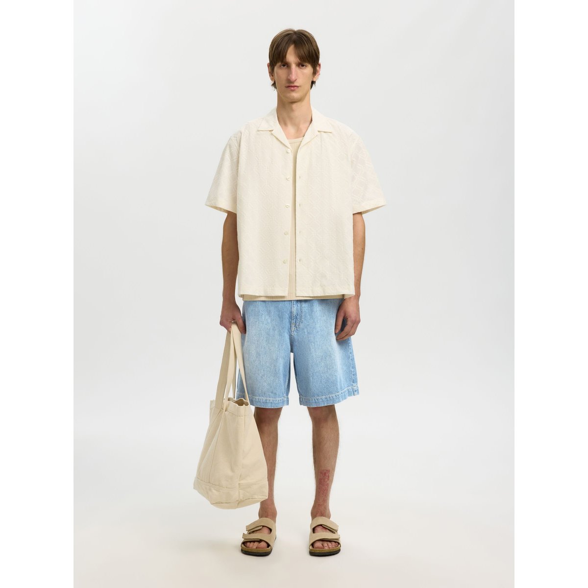 Short light blue denim, SELECTED