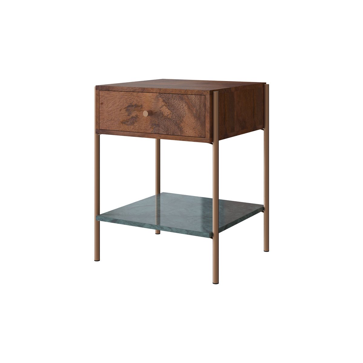 Table de chevet en bois de manguier et marbre - DOORI bois foncé et marbre vert, MAISON PAVANE