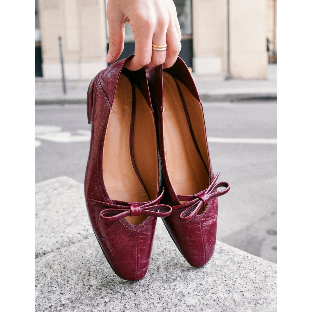 Ballerines ETEL cuir plissé bordeaux, ODAJE