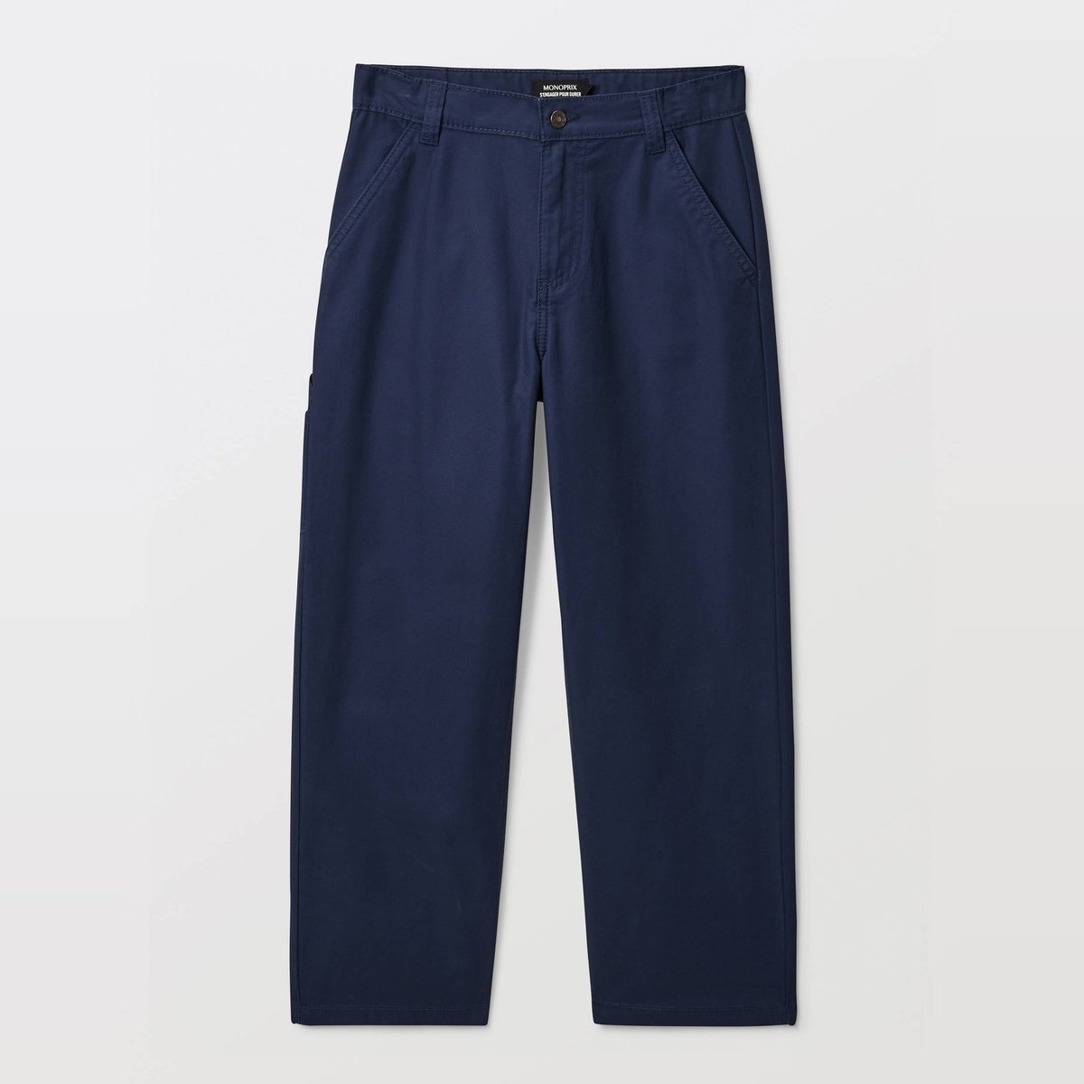 Pantalon carpenter rayé en coton marine, MONOPRIX