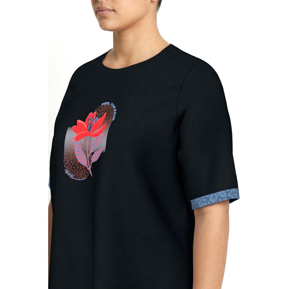 T-shirt technique avec motif imprimé noir, ULLA POPKEN