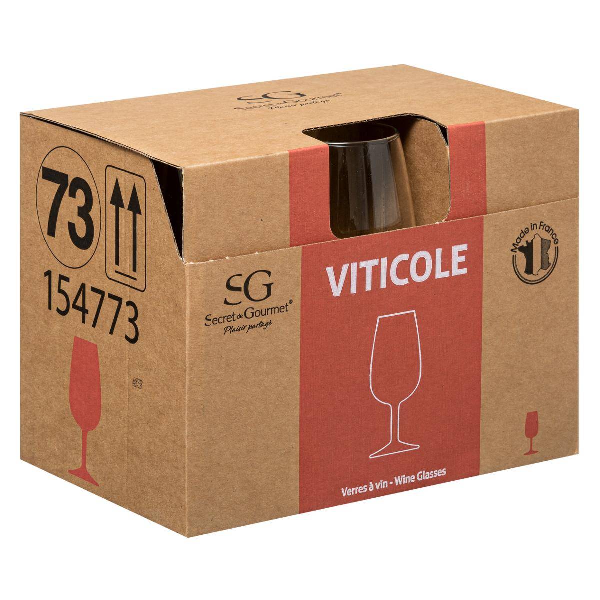 Lot de 6 verres à vin en verre VITICOLE transparent, SECRET DE GOURMET