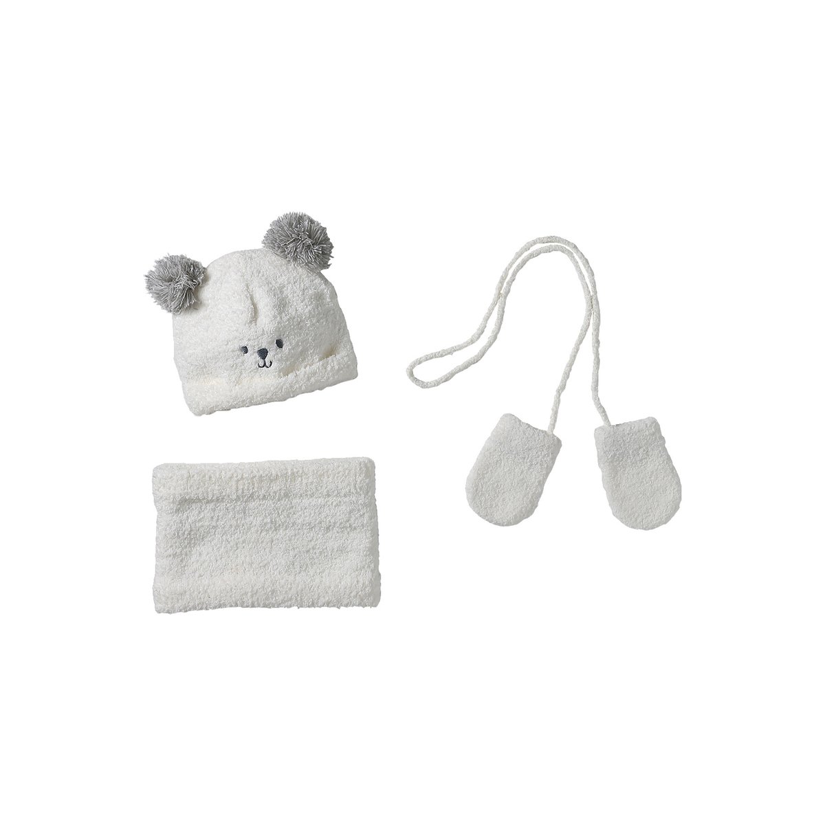 Ensemble bonnet, snood et moufles écru, VERTBAUDET