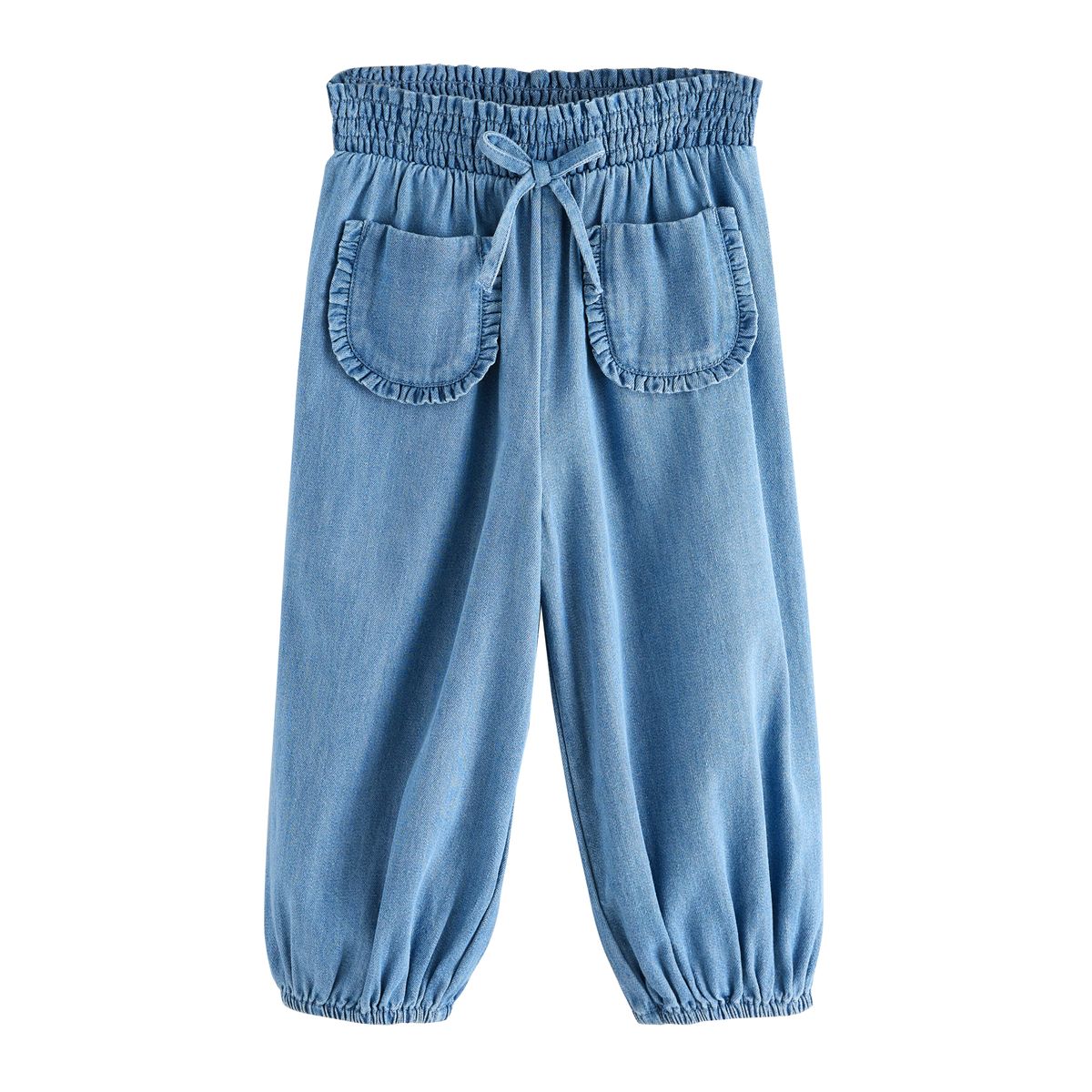 Pantalon à enfiler avec ourlets élastiques jean bleu moyen, NEXT