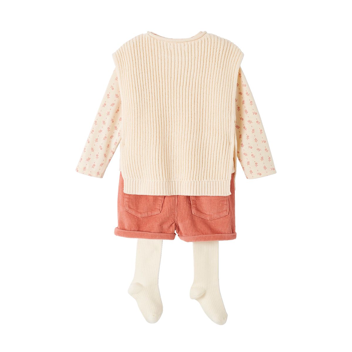 Ensemble 4 pièces bébé : T-shirt + short + pull + collant ART SCHOOL vieux rose, VERTBAUDET