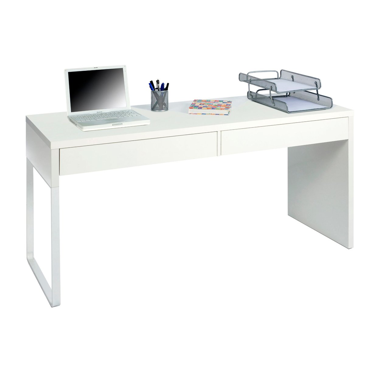 Bureau réversible bois avec tiroirs blanc, TERRE DE NUIT