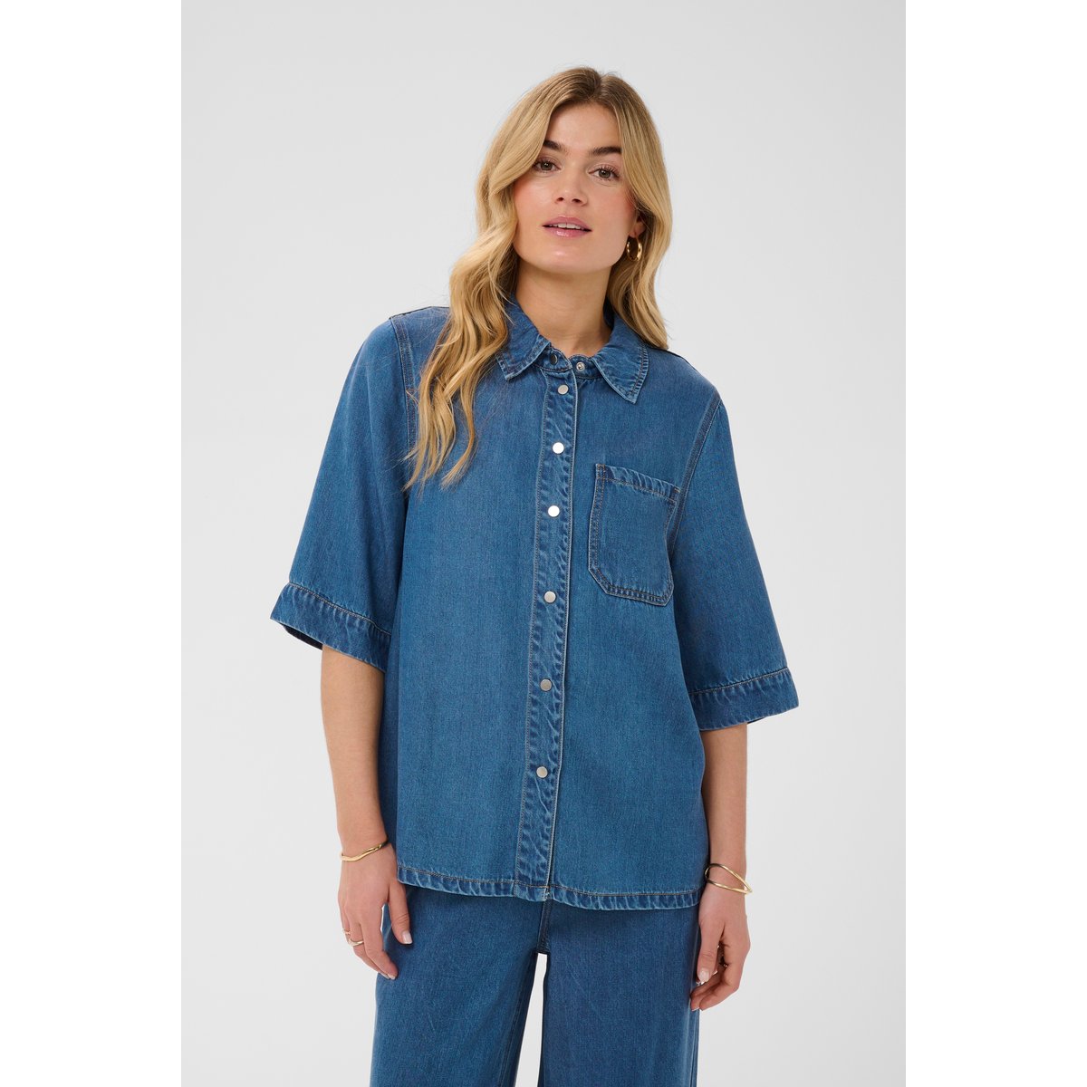 Chemise à manches longues bleu seoul mid blue denim, CREAM
