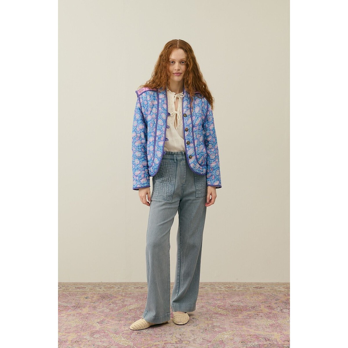 Printed Quilted Jacket with Removable Sleeves NELINA blue print, LOUISE MISHA