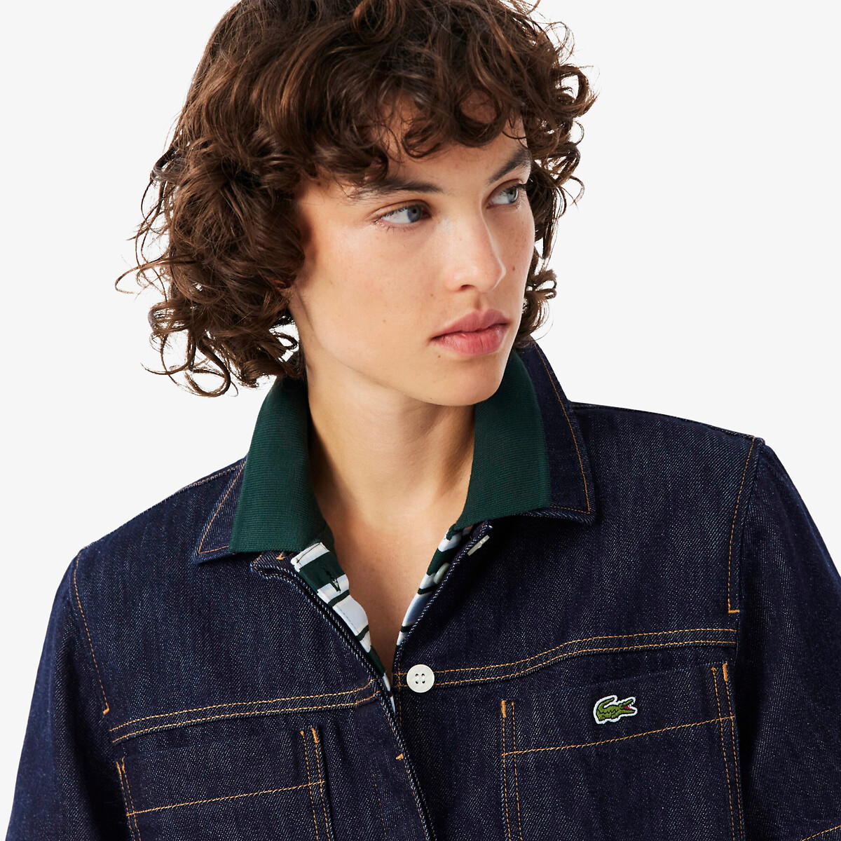 Kurzes Denim-Kleid im Polo-Stil mit kurzen Ärmeln natur, LACOSTE
