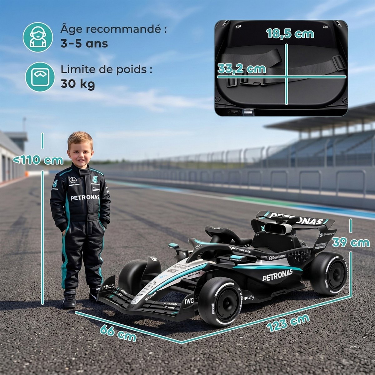 Kart électrique à conducteur assis PP Noir noir, AIYAPLAY