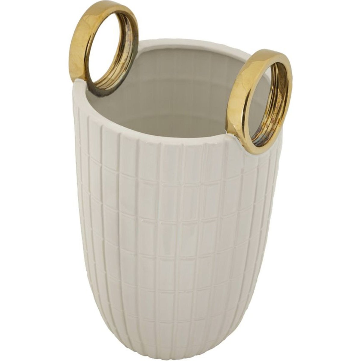 Vase en céramique à relief quadrillé GLAM blanc et doré, RECOLLECTION