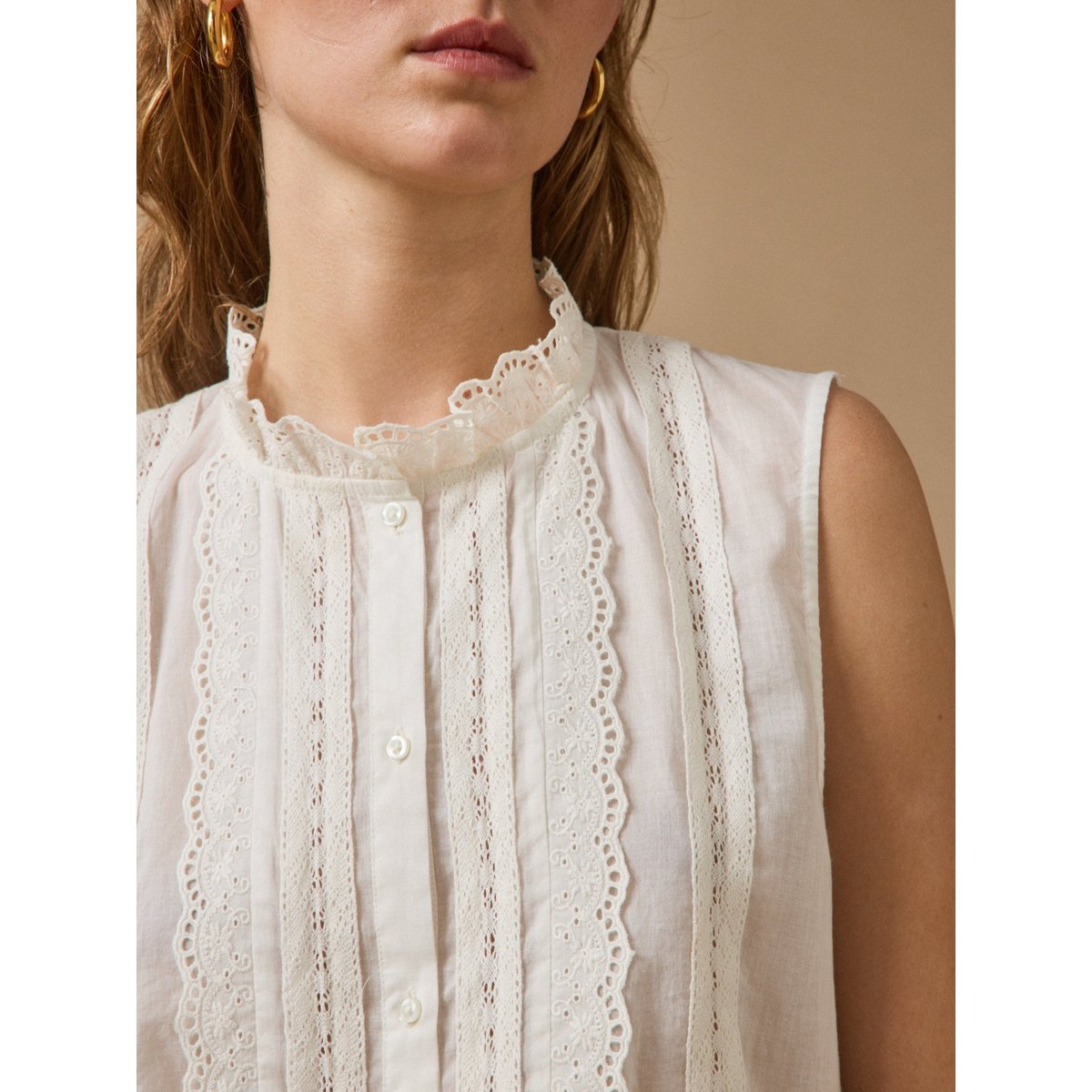 Top sans manches boutonné brodé ecru, CYRILLUS