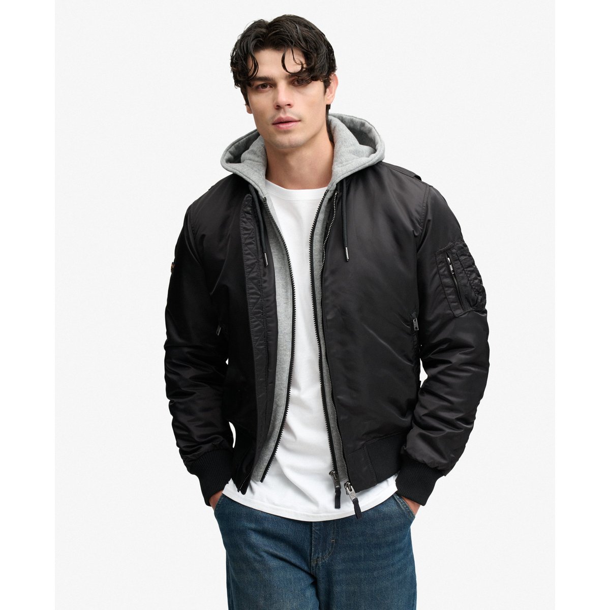 Bomber MA1 à Capuche noir de jais, SUPERDRY
