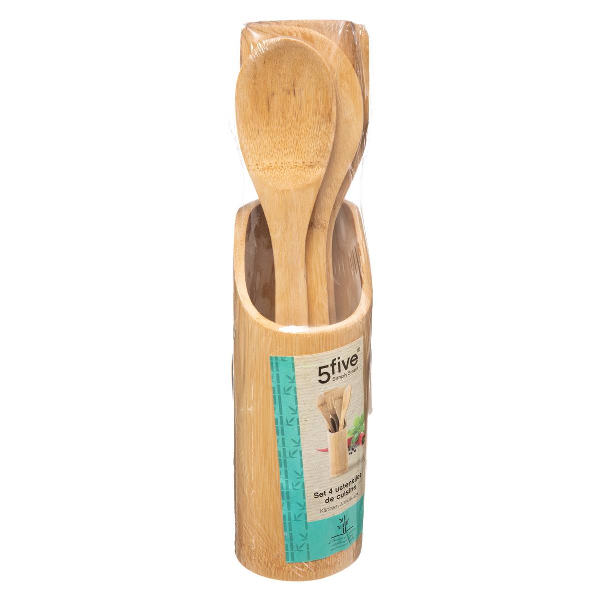 Pot à ustensiles avec 4 spatules BAMBOU beige, 5FIVE SIMPLY SMART