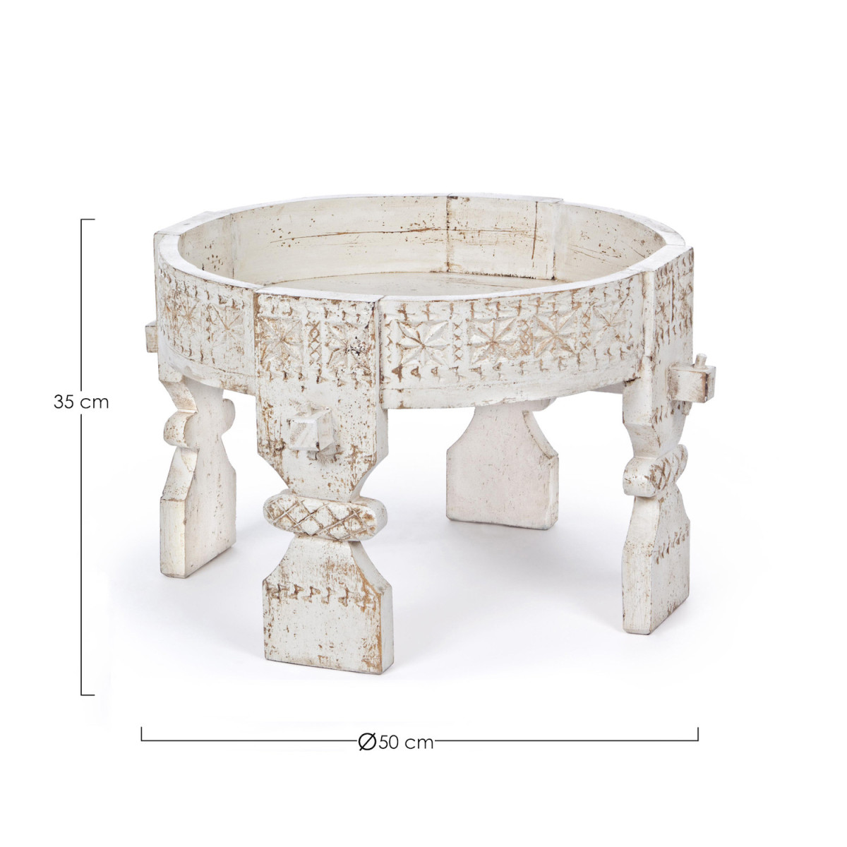 Table basse ronde en bois sculpté - AMAYA blanc, MATHI DESIGN