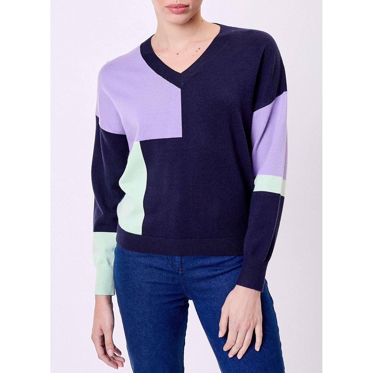Pull tricot patchwork ALISO marine alata, LA FIANCÉE