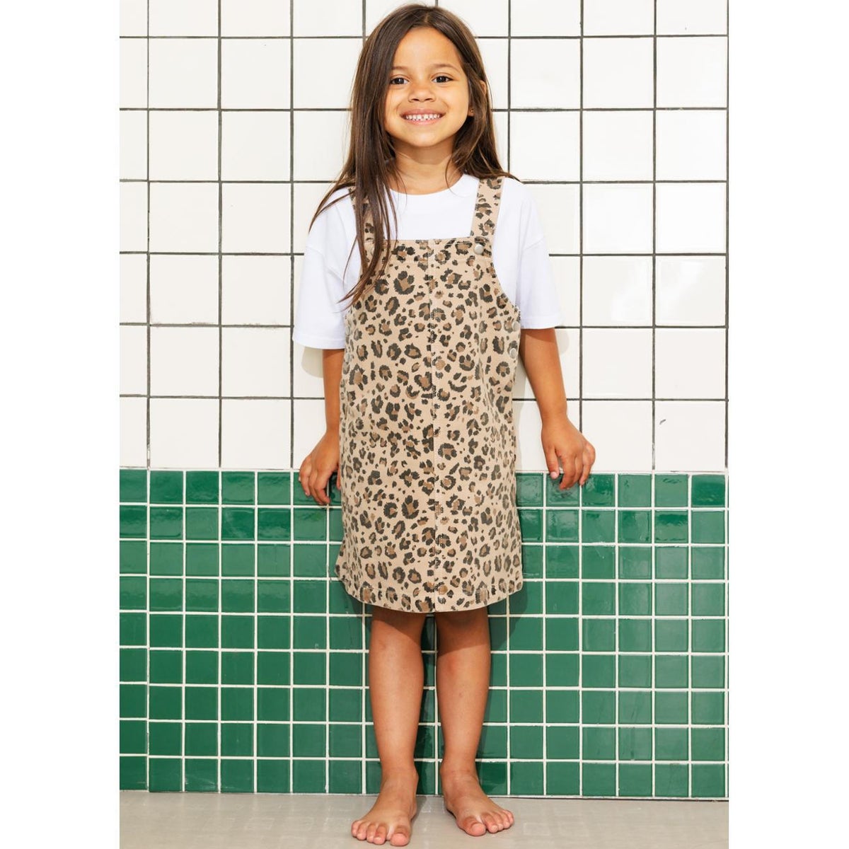 Robe-salopette enfant léopard imprimé kaki, PROMOD
