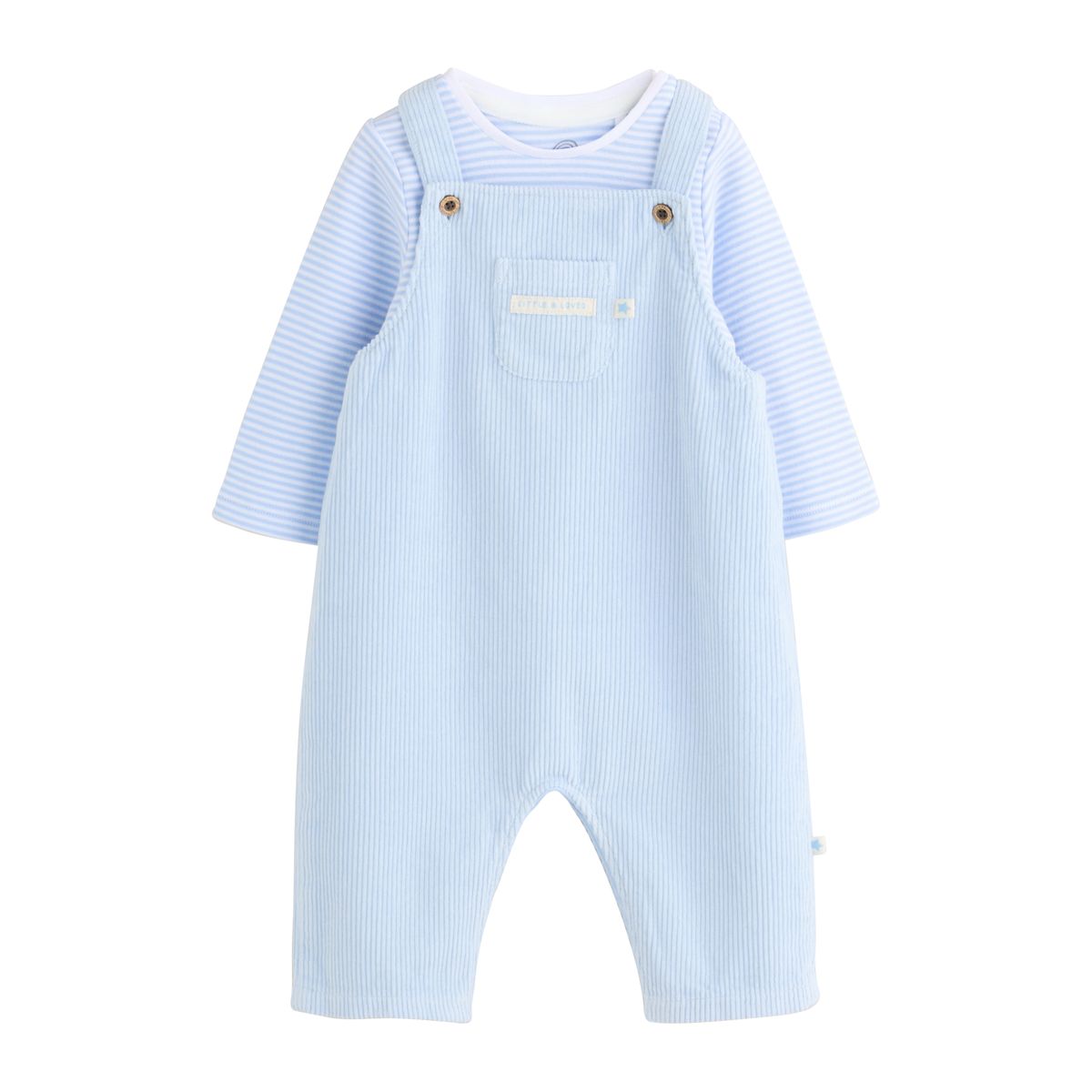 Salopette unie en velours côtelé et body bébé bleu, NEXT