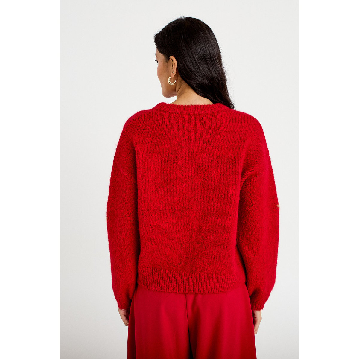 Pull ample col rond manches longues rouge, CACHE CACHE