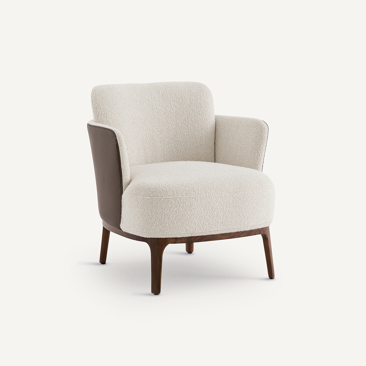 Fauteuil pied noyer et tissu bi-matière, Jabote ecru/marron, AM.PM