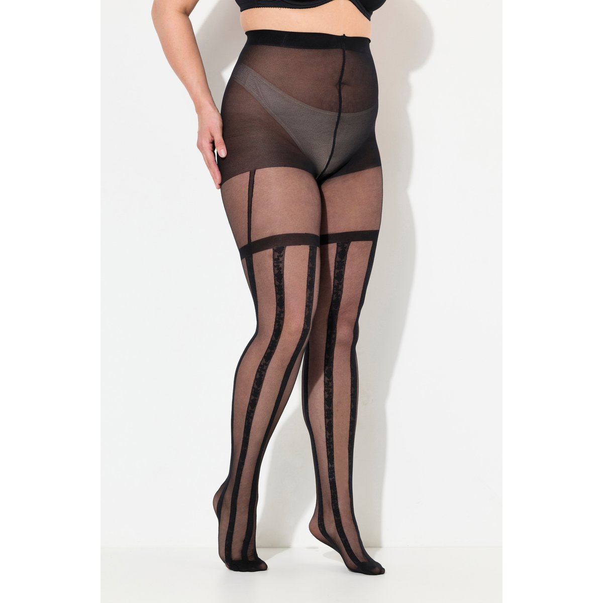 Collants, motif fleurs et rayures noir, ULLA POPKEN