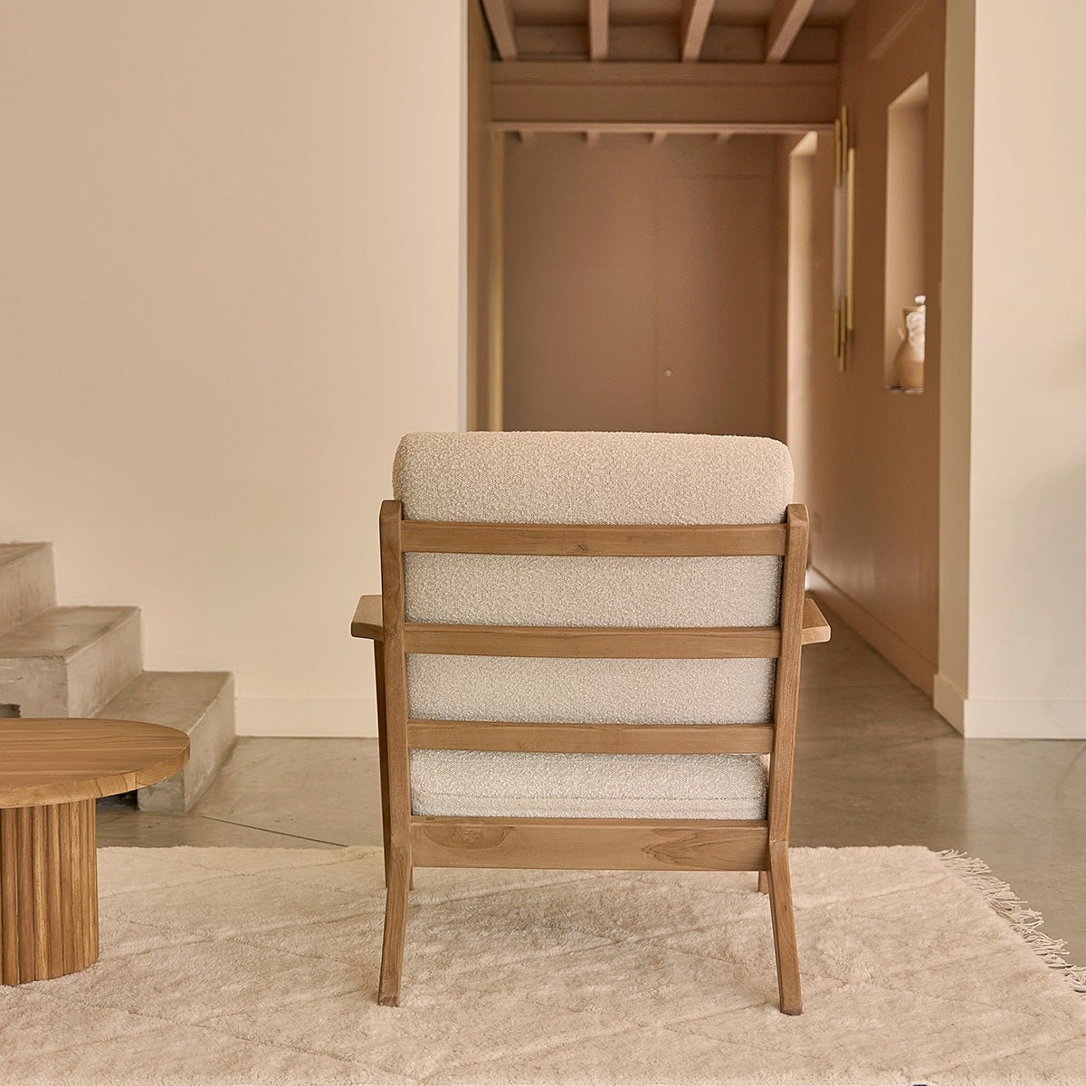 Fauteuil en teck massif et bouclette SERENE ecru, BERAH GETAH
