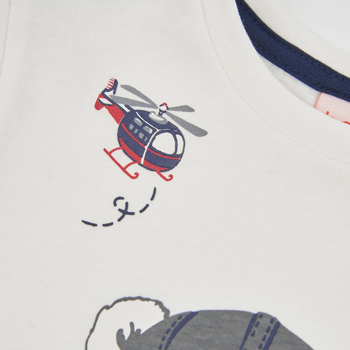 T-shirt garçon en maille imprimé koala pilote blanc, BOBOLI