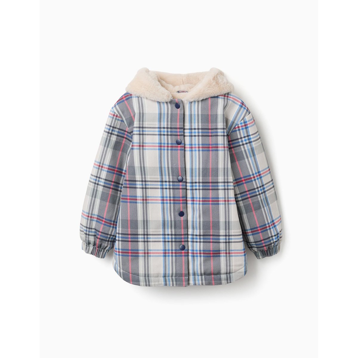 Veste à carreaux avec doublure en peluche douce synthétique bleu, ZIPPY