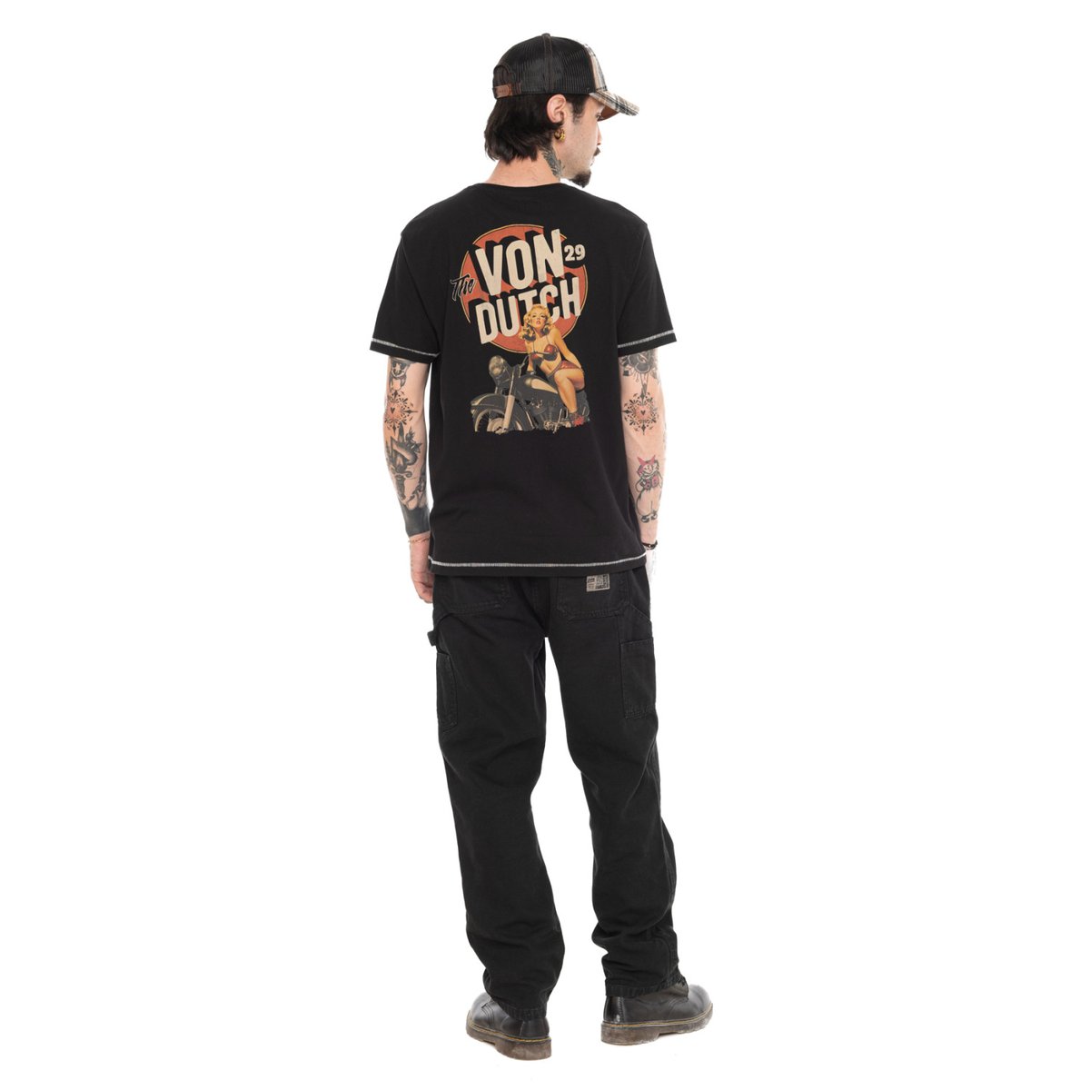 Tee shirt coton B*TCH noir/beige/orange, VON DUTCH