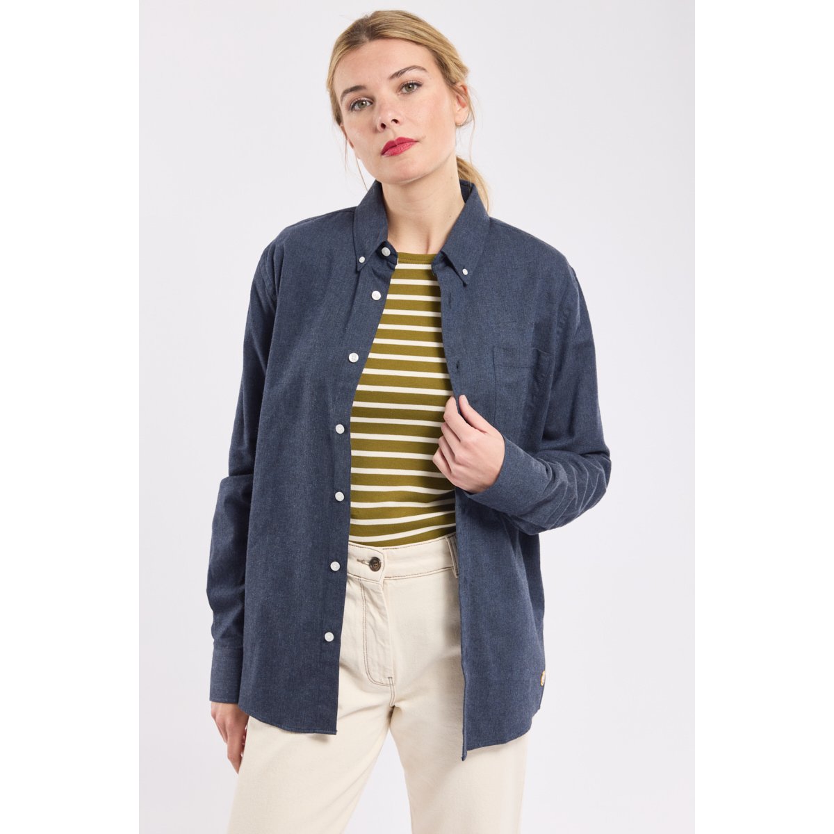 Chemise coupe droite en coton marine deep, ARMOR-LUX