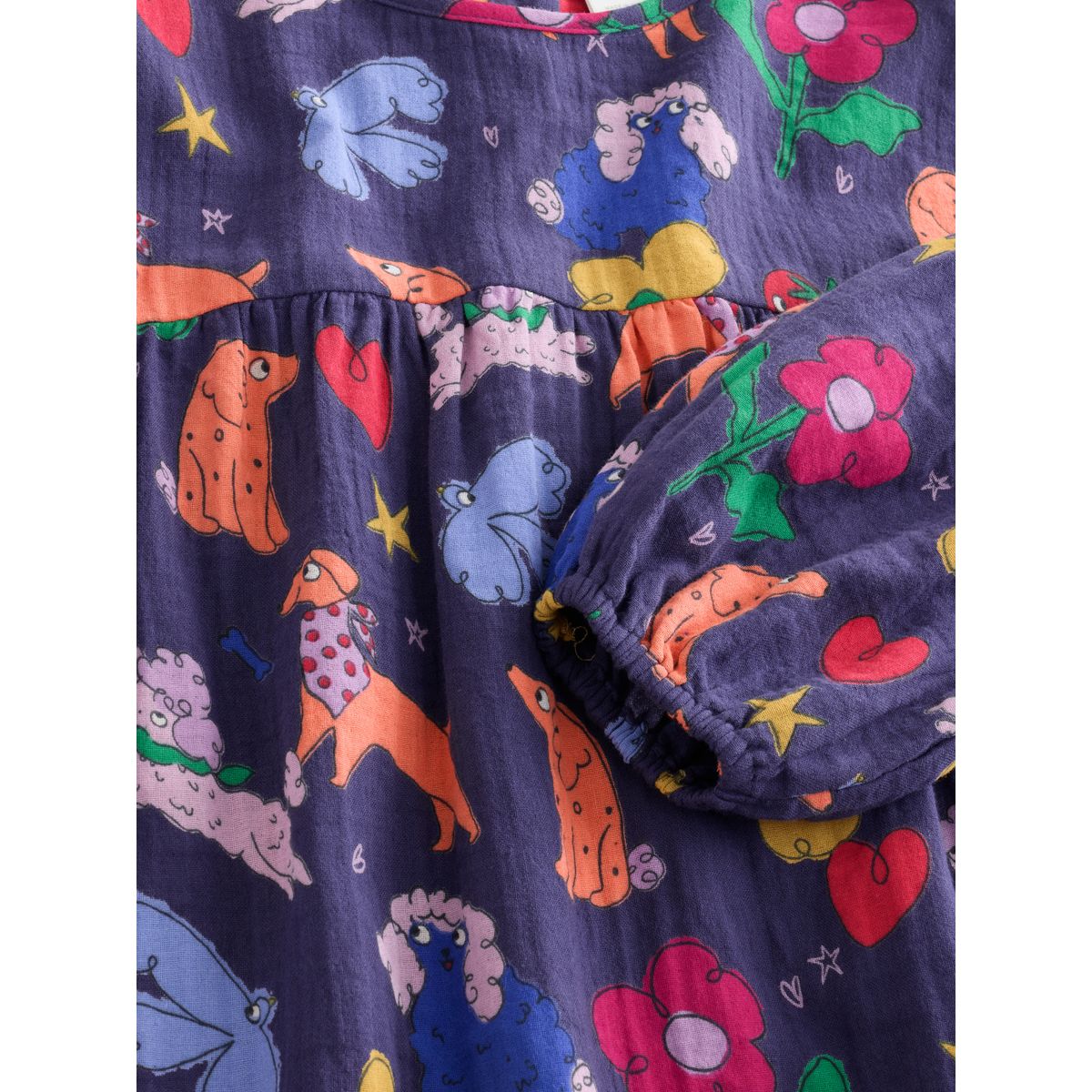 Robe imprimée à manches longues imprimé chien bleu marine, NEXT