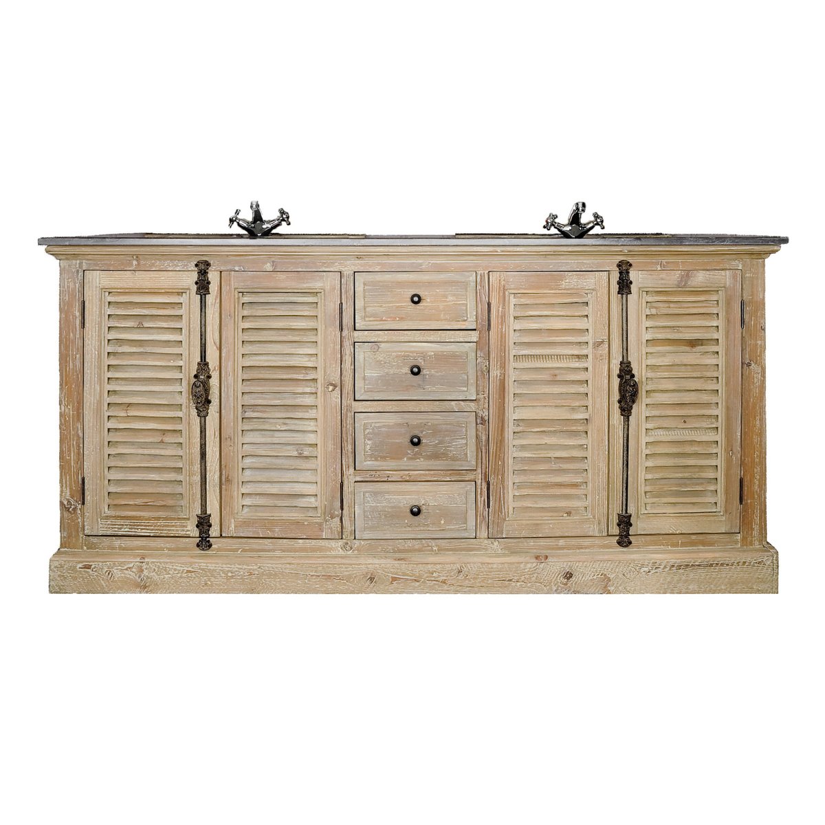 Meuble de salle de bain double vasque en bois et pierre L177 - HANOÏ bois foncé, HELLIN, DEPUIS 1862