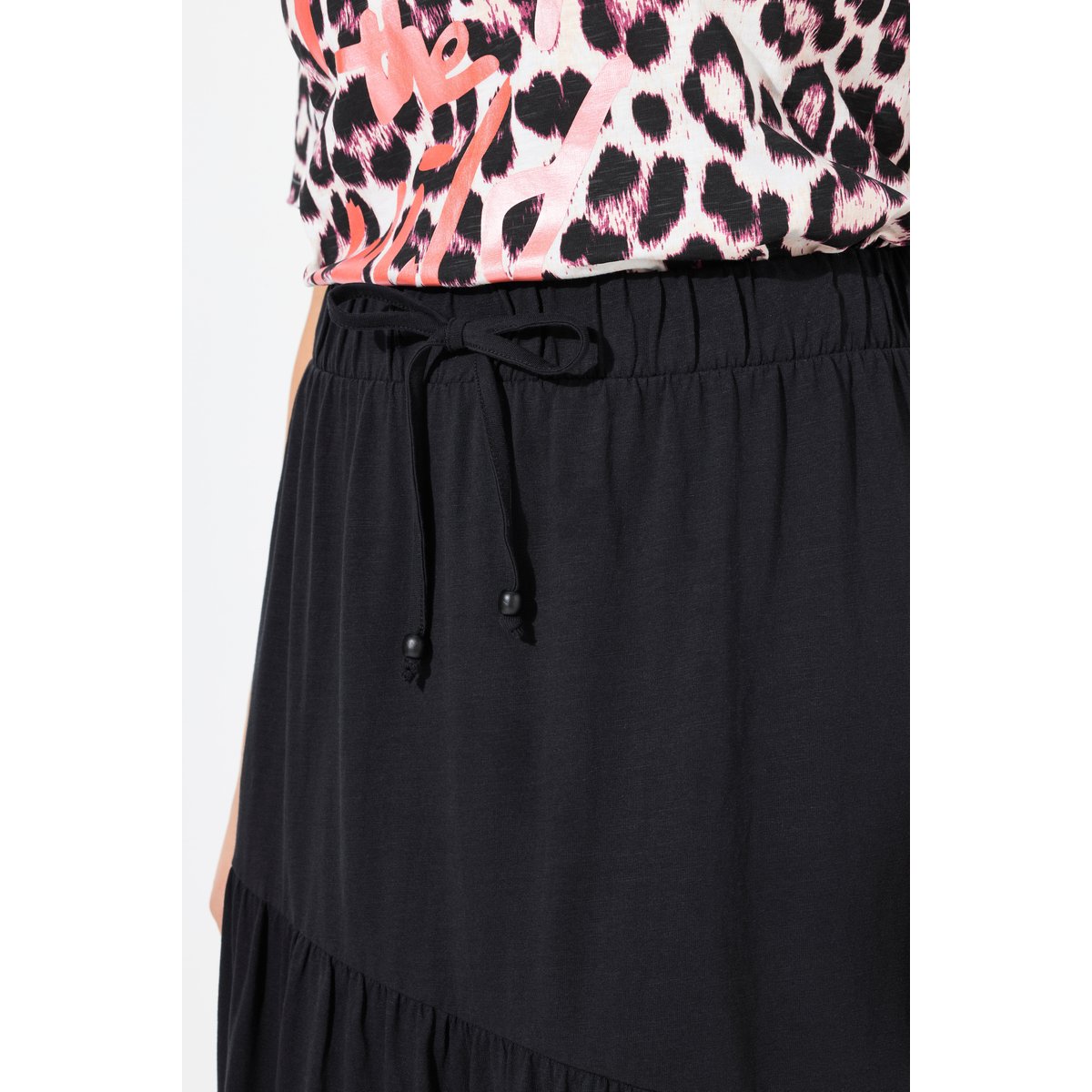 Jupe maxi en jersey. Volants. Taille noir, ULLA POPKEN