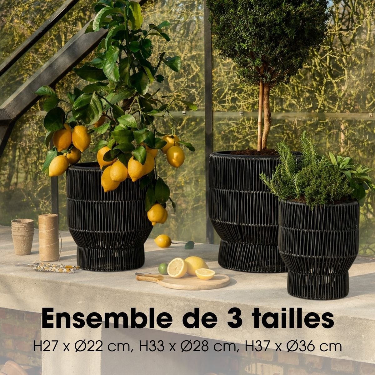 Cache-pot extérieur PETA noir, MICA DECORATIONS