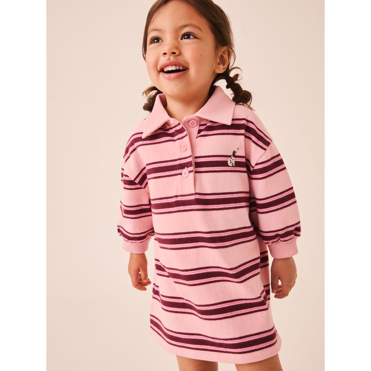 Robe sweat style rugby à manches longues rose à rayures, NEXT