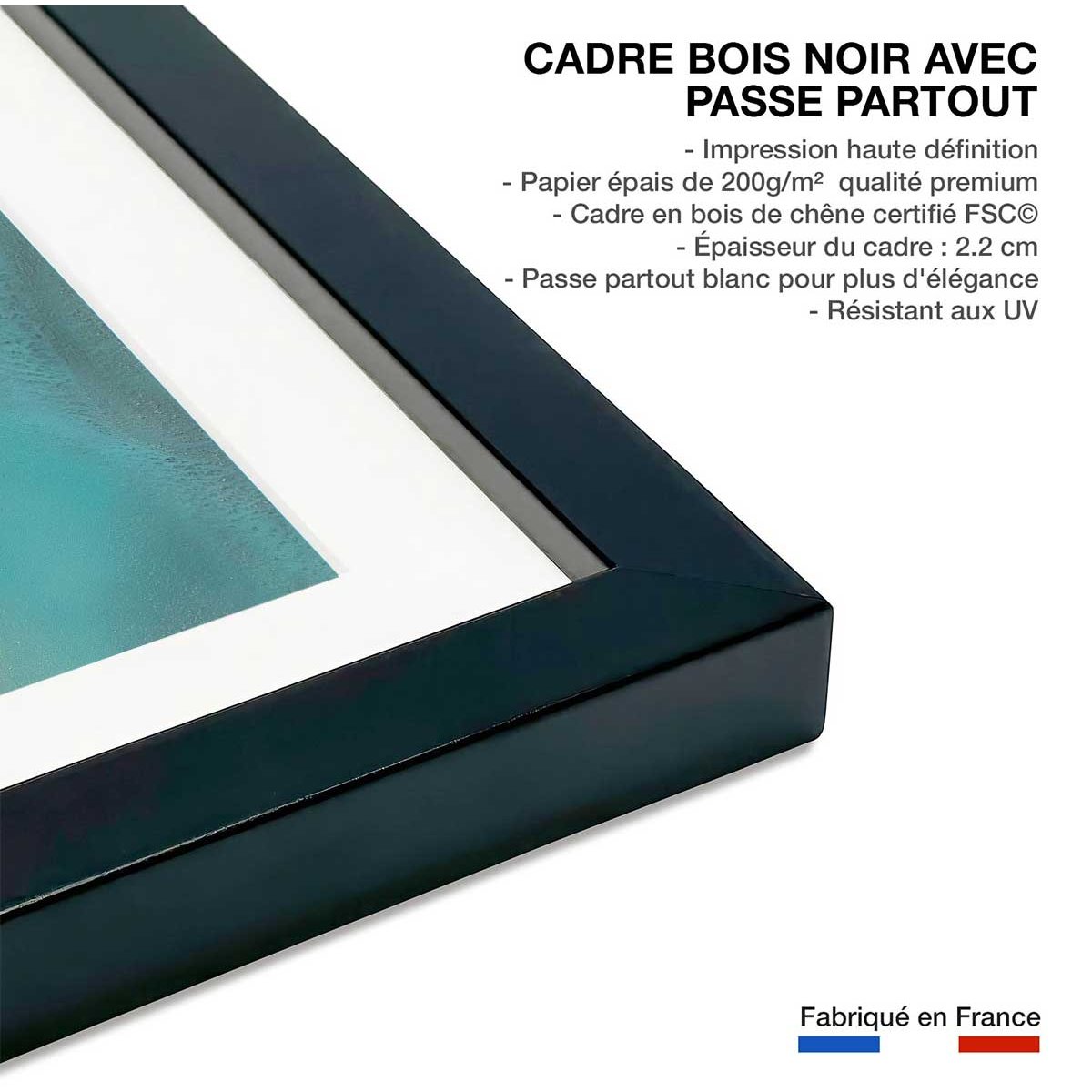 Poster abstrait seaside affiche + cadre en bois - noir, HEXOA