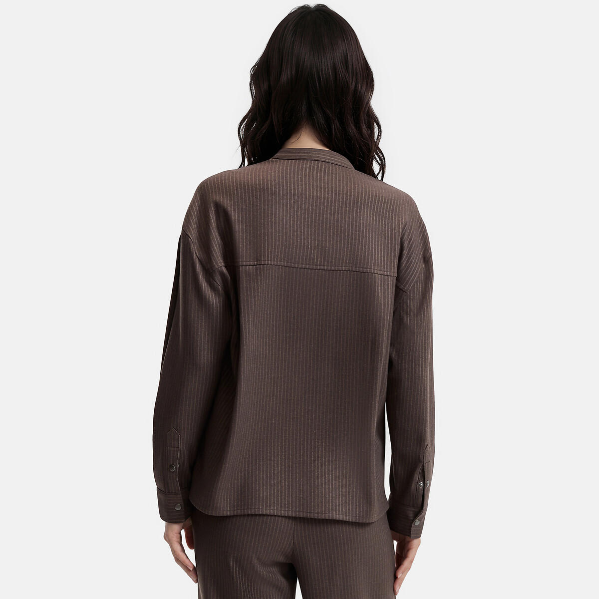 Chemise col mao à rayures manches longues rayé beige/marron, LA REDOUTE COLLECTIONS