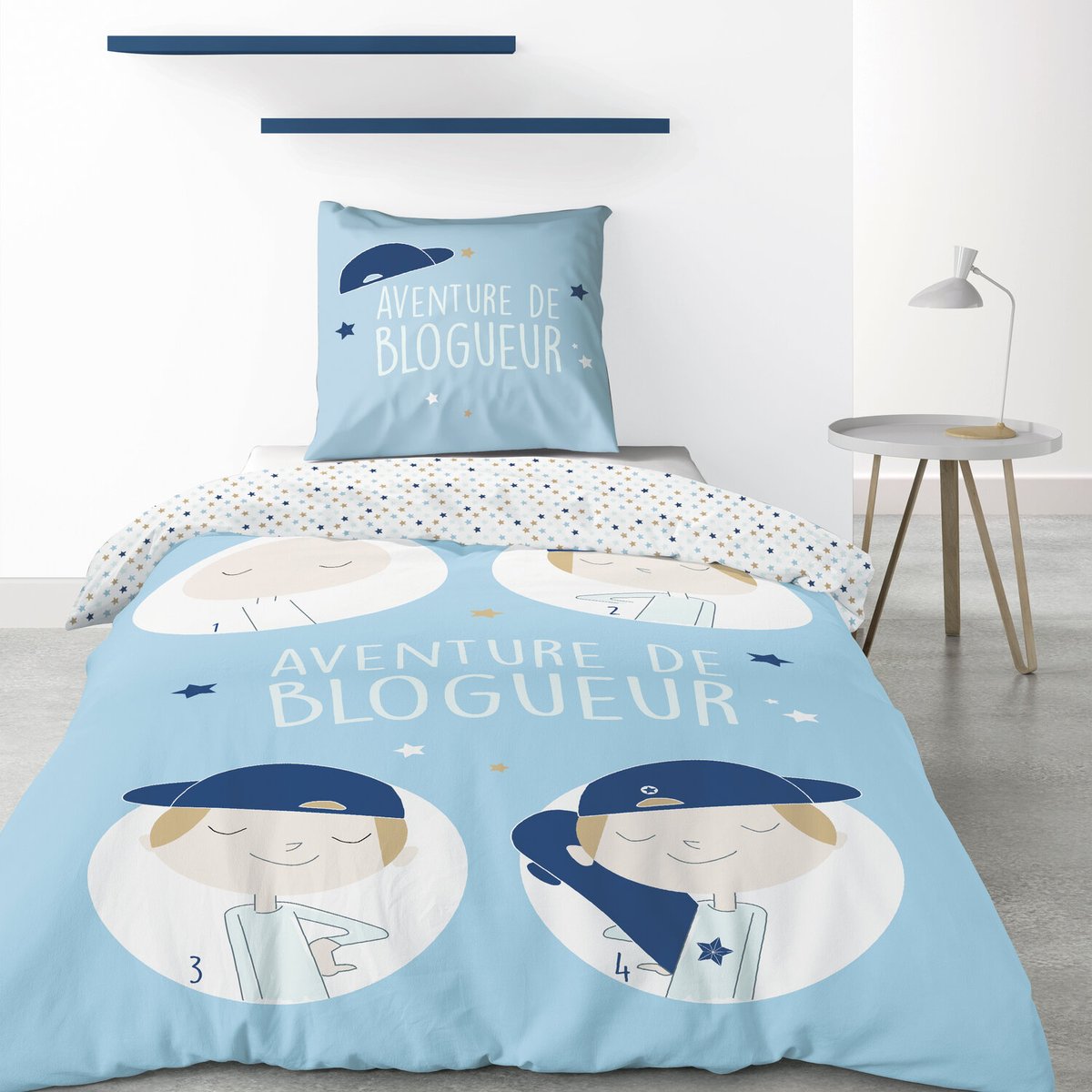 Parure de lit enfant coton, BLOGUEUR bleu, C DESIGN HOME TEXTILE