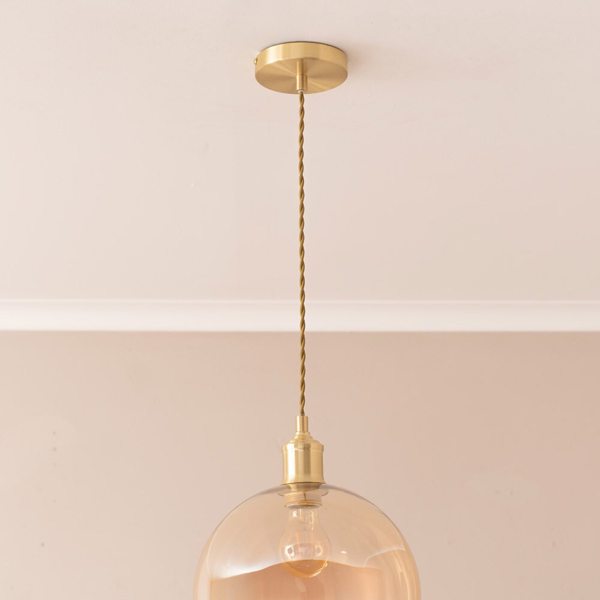 Brady Amber Glass Globe Pendant Light gold-coloured, SO'HOME
