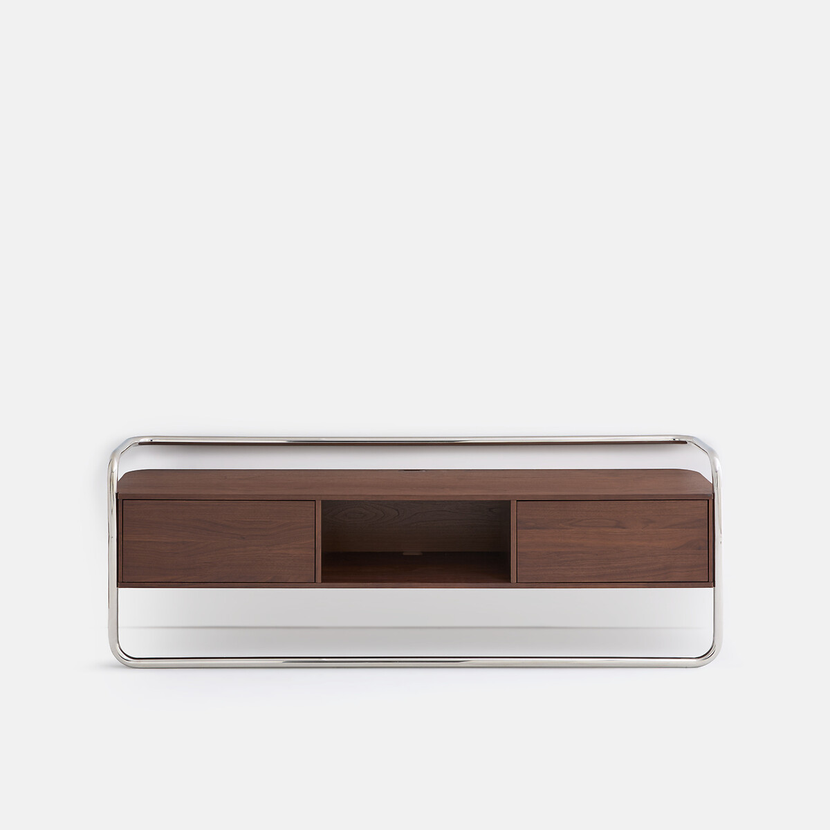 Meuble TV caisson 2 portes, largeur 176 cm, GIORGIO coloris noyer/chrome, LA REDOUTE INTERIEURS