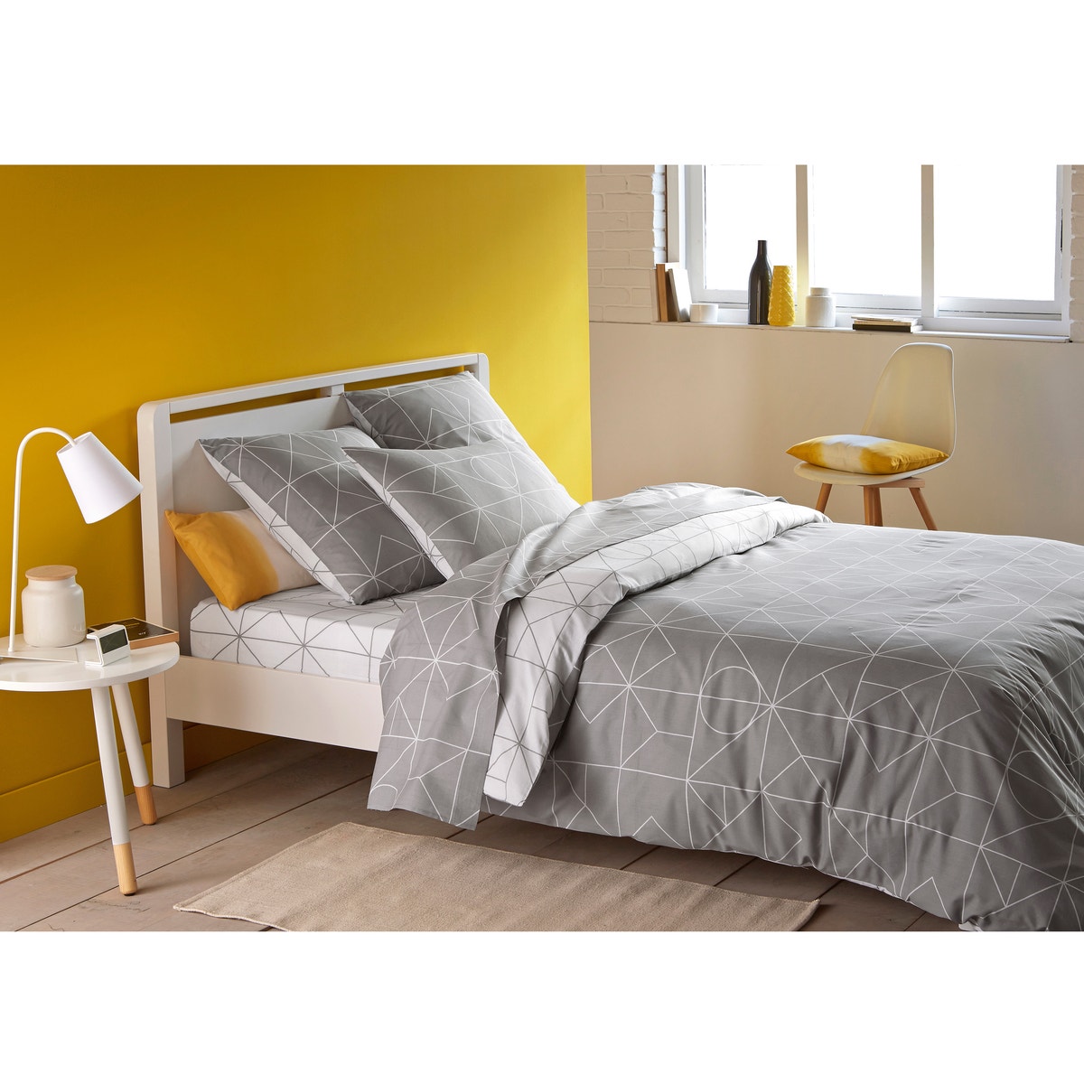 Drap plat pur coton, Vidmey gris, SO'HOME