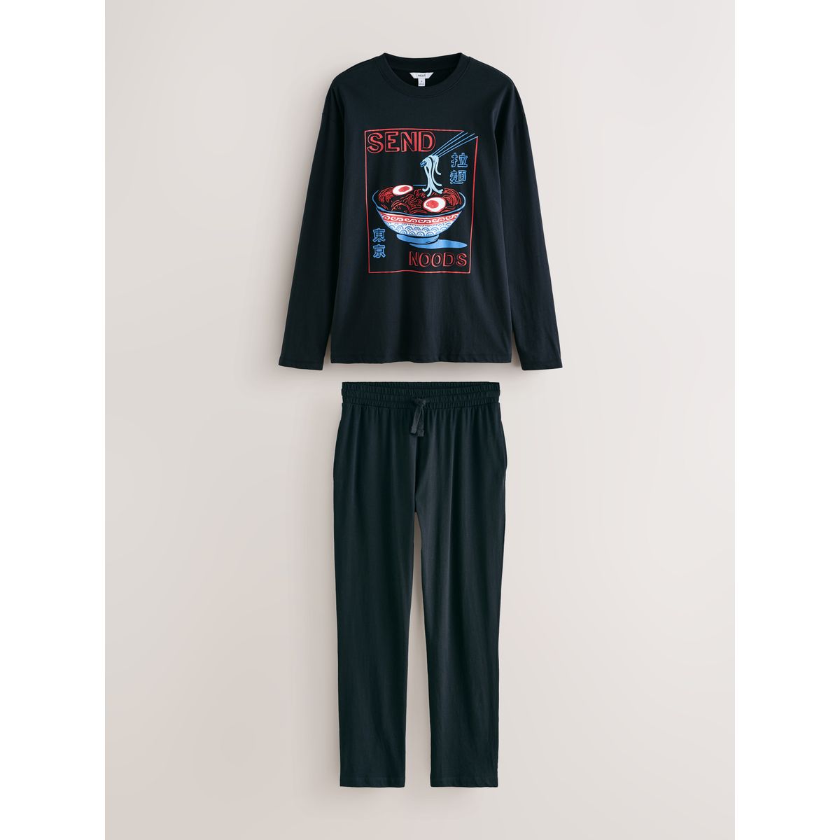 Pyjama en jersey à manches longues avec motif noir, NEXT