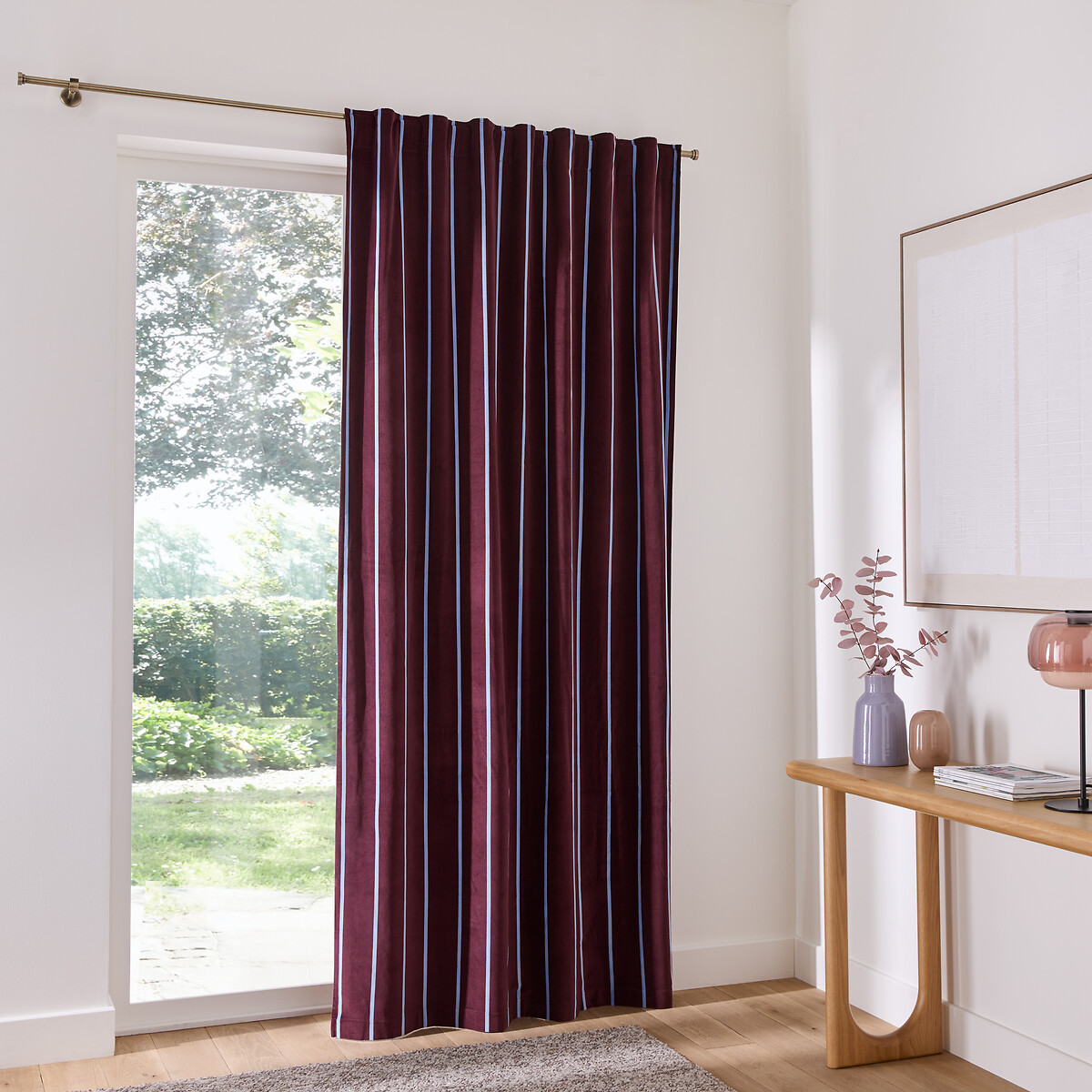 Rideau tamisant, rayé, en velours, avec pattes cachées, MADO bordeaux/bleu, LA REDOUTE INTERIEURS