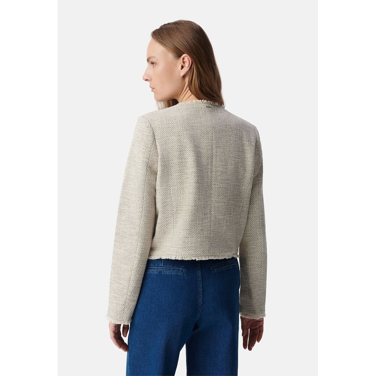 Tweed Style Short Jacket with Crew Neck linen, IKKS