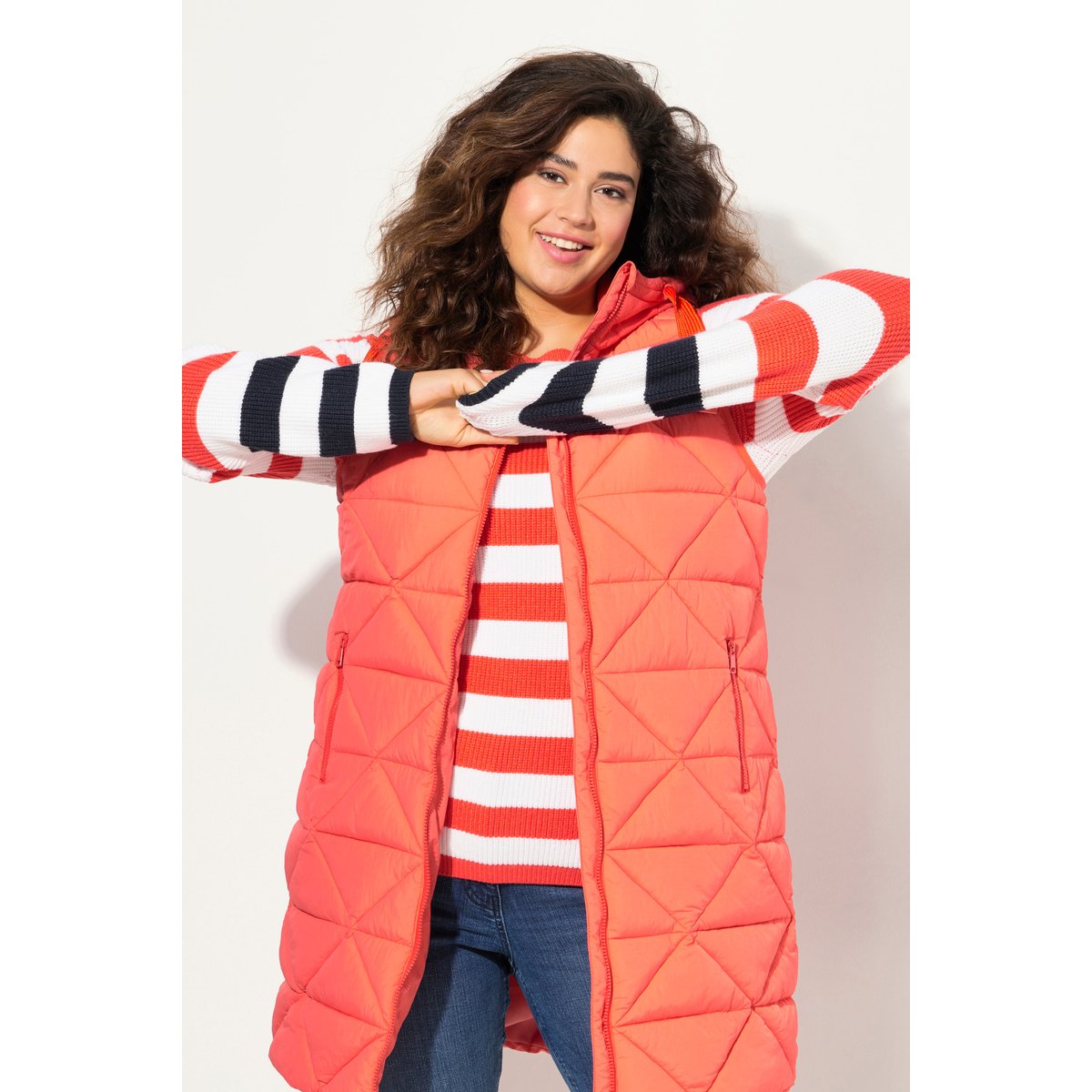Pull rayé, col rond et manches longues rouge hibiscus, ULLA POPKEN