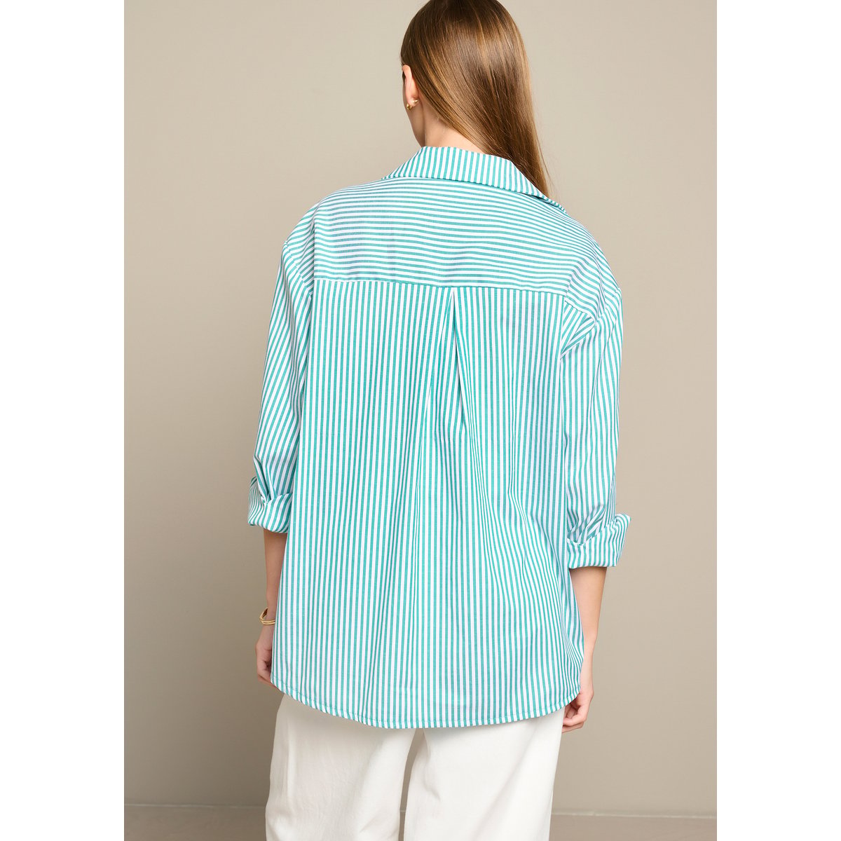 Chemise rayée détail étoile vert pomme, LOLALIZA