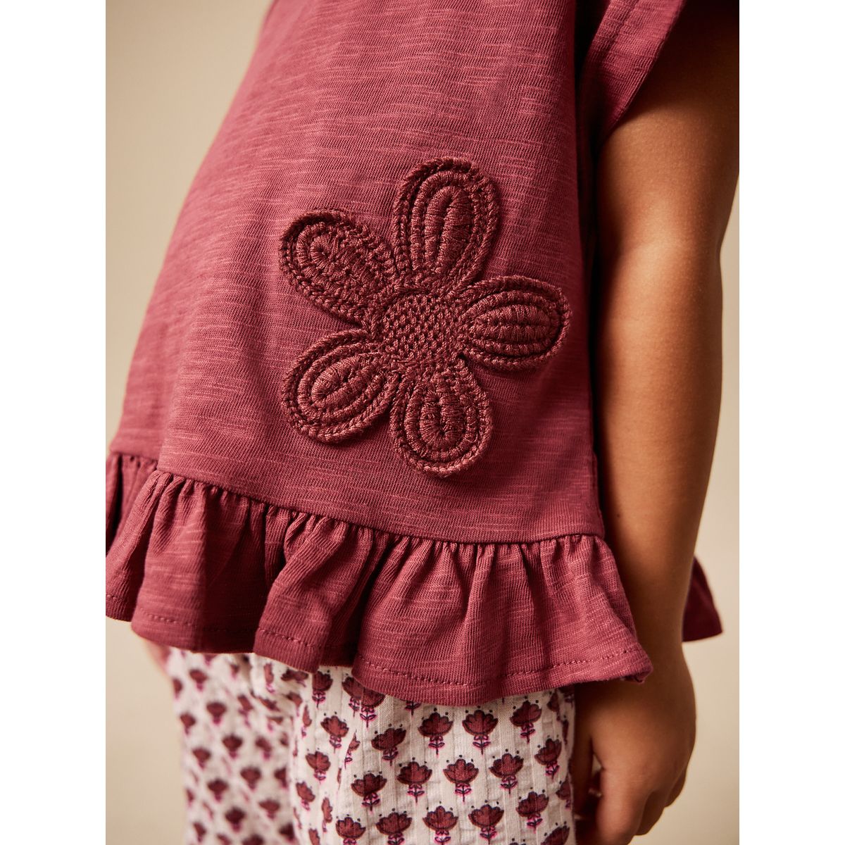 Ensemble haut et pantalon large fleur rouge/brune, NEXT