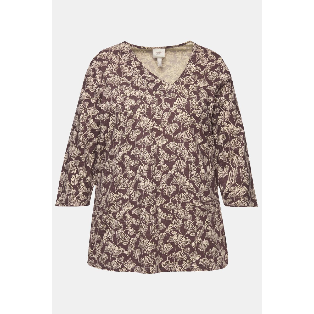 T-shirt col en V et manches 3/4, coton bio taupe foncé, ULLA POPKEN