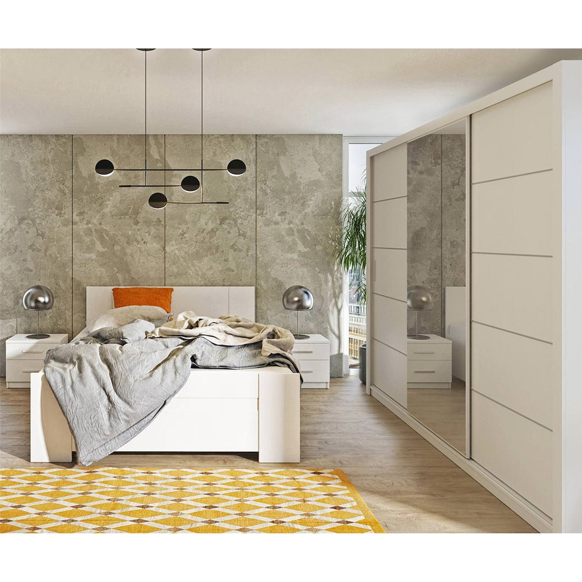 Armoire coulissante RINKER avec miroir blanc, RECOLLECTION